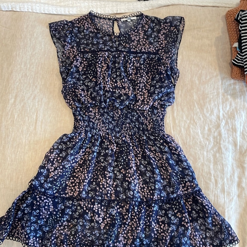 Floral Purple and Navy Sleeveless Layered Mini Dress
